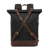 Waxed Canvas Backpack with Genuine Leather and Roll Top Design