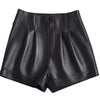 High waisted sheepskin leather shorts for summer women Black S