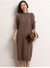 Women Cashmere Turtleneck Midi Knit Dress
