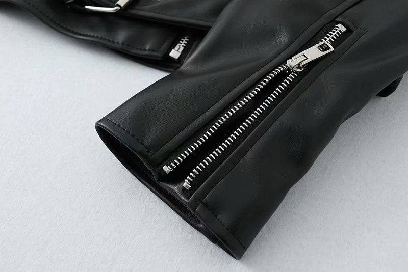 Women’s Slim Fit Motorcycle PU Leather Jacket