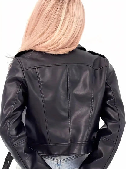 Women’s Cropped Motorcycle PU Leather Jacket