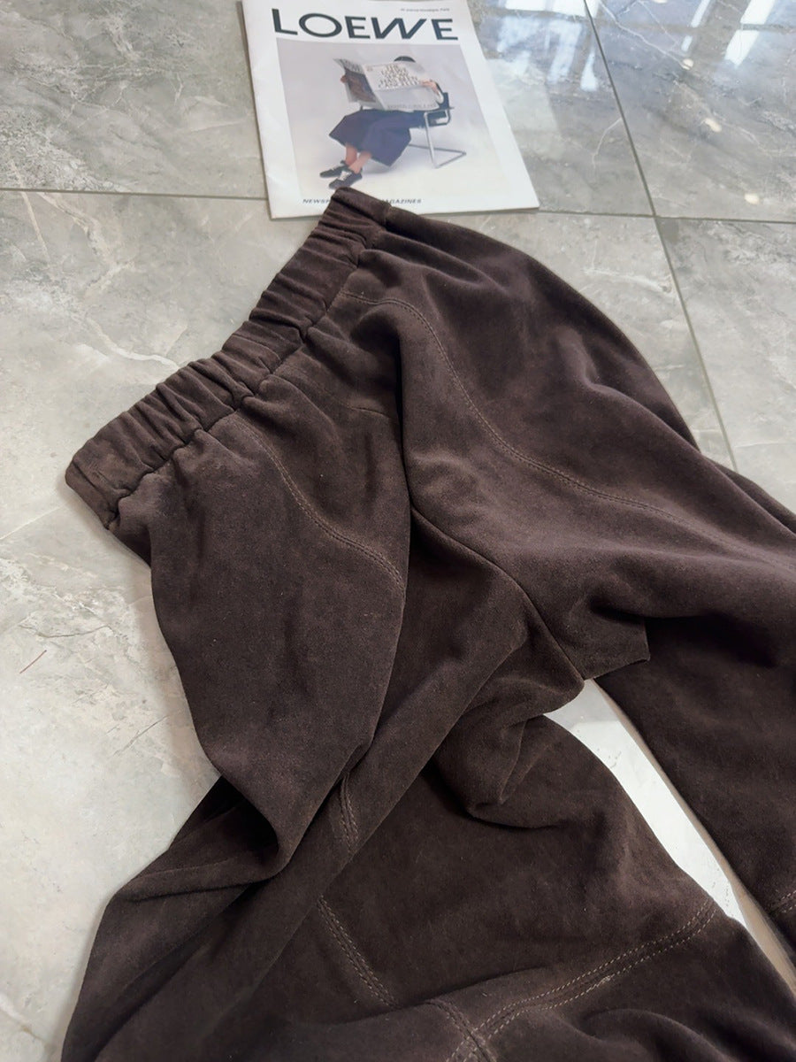 Women’s Suede Pants Wide-Leg Trousers