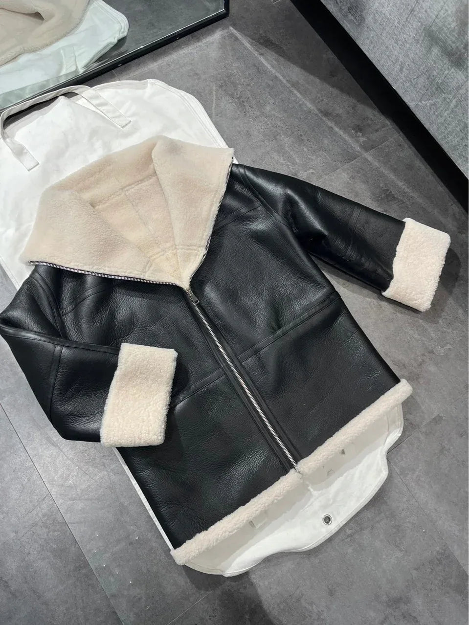 Women Genuine Leather Jacket with Real Fur Bomber Style