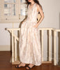 Cream floral v neck lace up dress