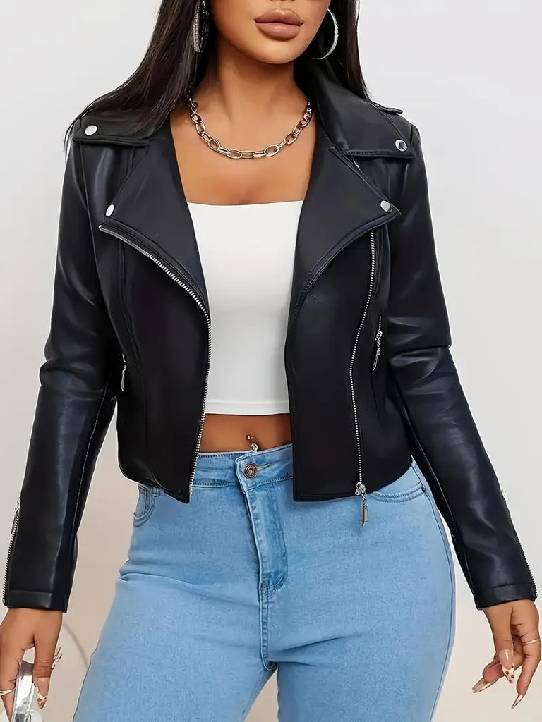 Women Faux Leather Biker Moto Jacket