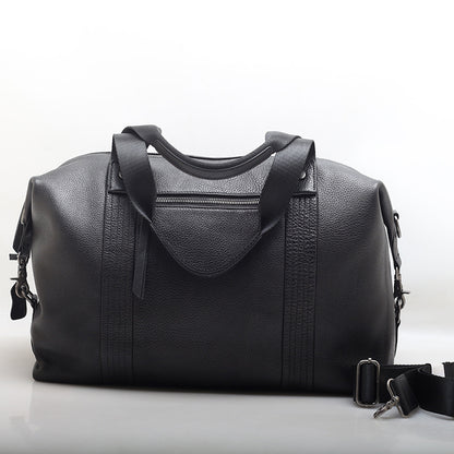 Black Leather Commuter Travel Duffle Bag