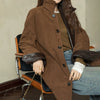 Reversible Waxed Leather Jacket Oversized Coat with Corduroy