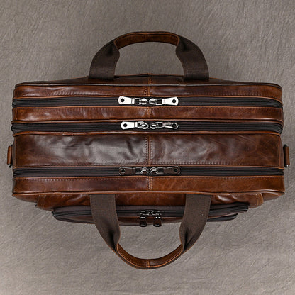 Genuine Leather Office Laptop Bag for Men with Trolley Sleeve