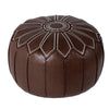 Round Faux Leather Pouf Ottoman Cover with Pumpkin Stitching