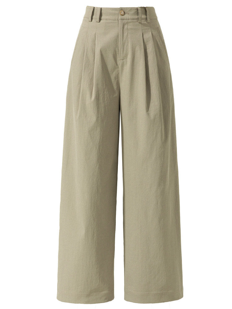 Women linen straight leg pants with cropped wide legs