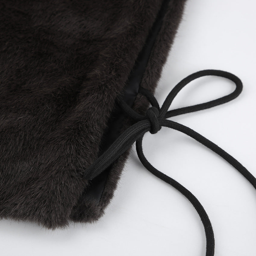 Women Faux Fur Sleeveless Vest Top High Collar