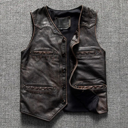 Distressed leather motorcycle riding vest for men big size
