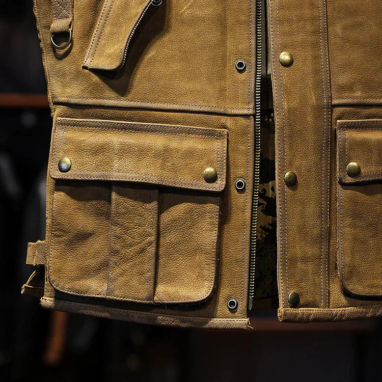 Men genuine cowhide biker leather vest