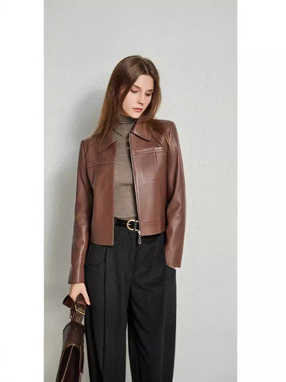 Petite slimfit leather blazer jacket