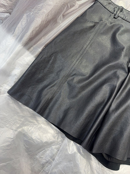 Black Leather Wide-Leg Shorts High Waist Women Shorts