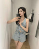 women sleeveless denim cropped vest casual