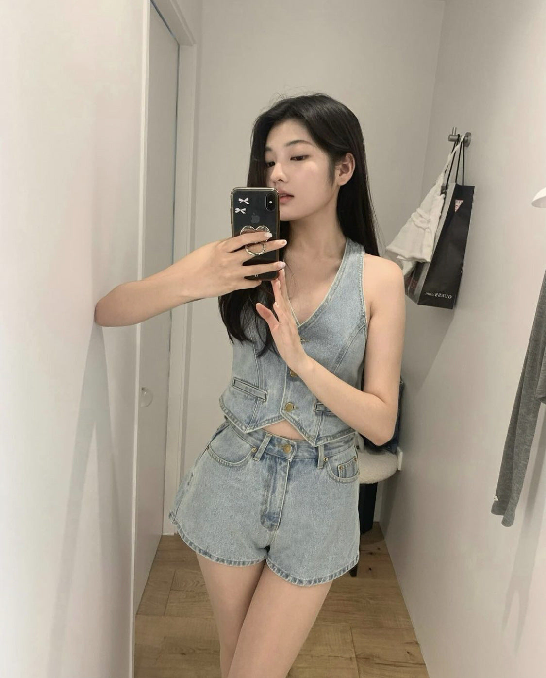 women sleeveless denim cropped vest casual