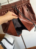 Genuine sheepskin leather mini skirt with drawstring