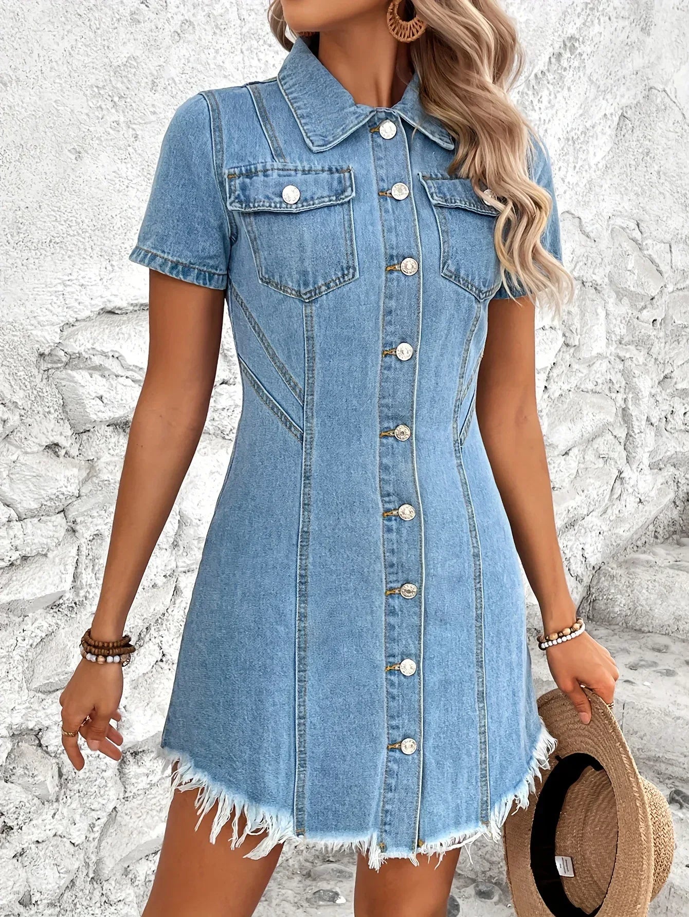 Petite Denim Dress for Women with Short Sleeves Petite Denim Dress for Women with Short Sleeves