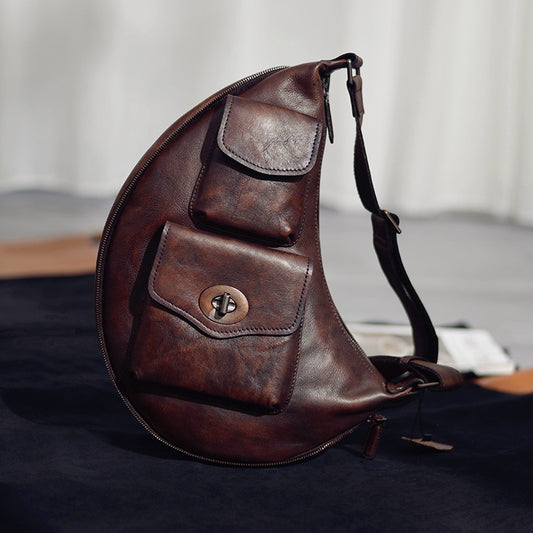 Genuine Leather Chest Bag for Men Sling Purse