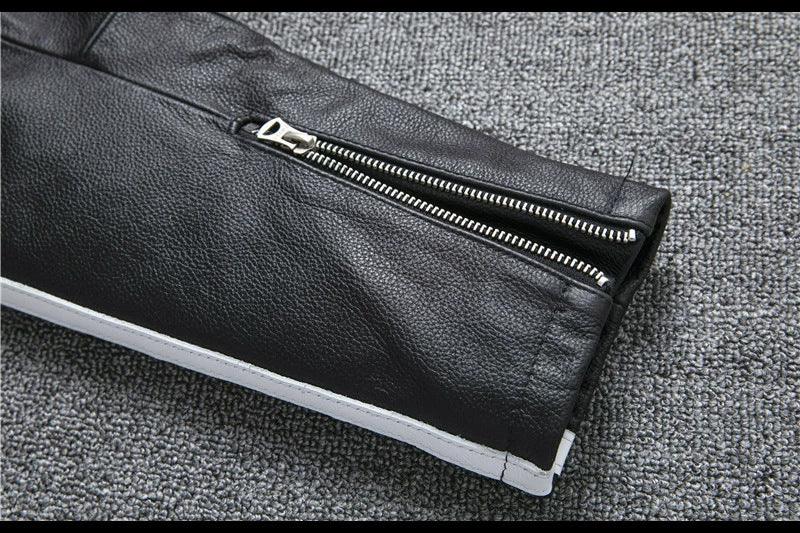 Men’s Genuine Leather Biker Jacket with Racing Stripes