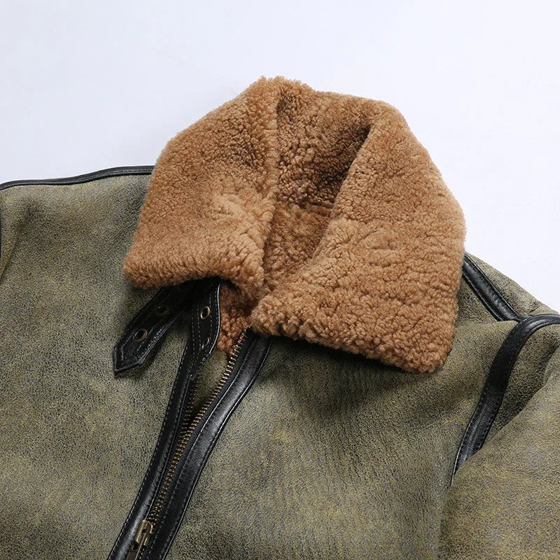 Men’s Real Fur Sheepskin B3 Bomber Leather Jacket