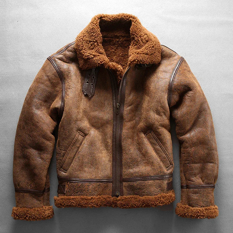 Men’s Real Fur Sheepskin B3 Bomber Leather Jacket 1 S