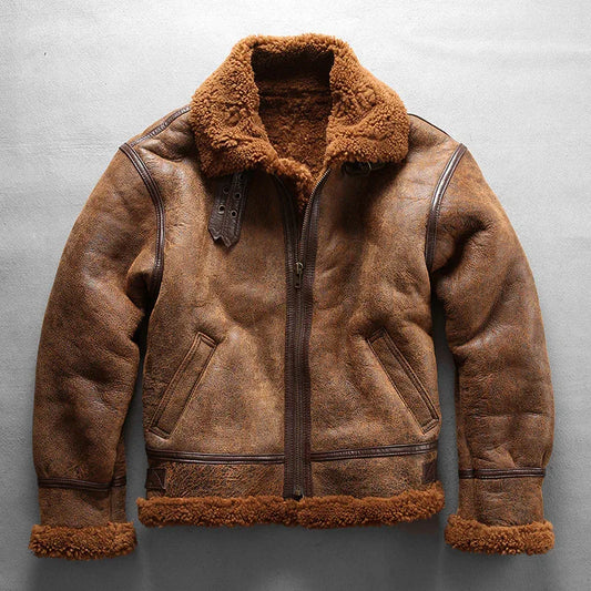 Men’s Real Fur Sheepskin B3 Bomber Leather Jacket 1 S