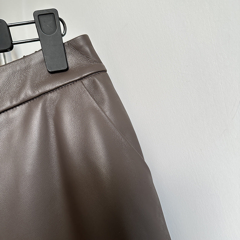 Womens genuine leather high waisted cropped pants