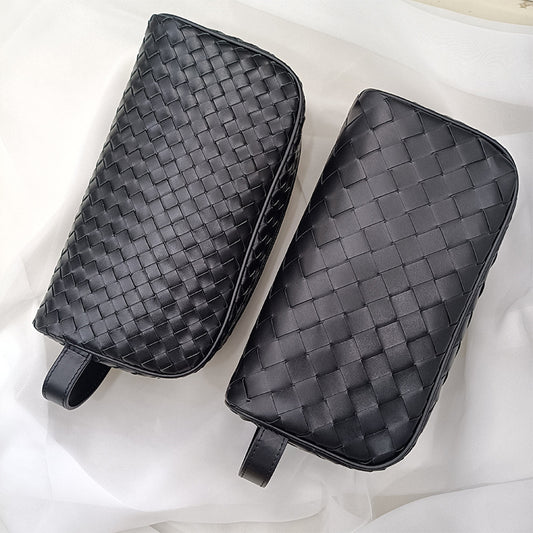Men’s Genuine Woven Leather Toiletry Bag with Handle