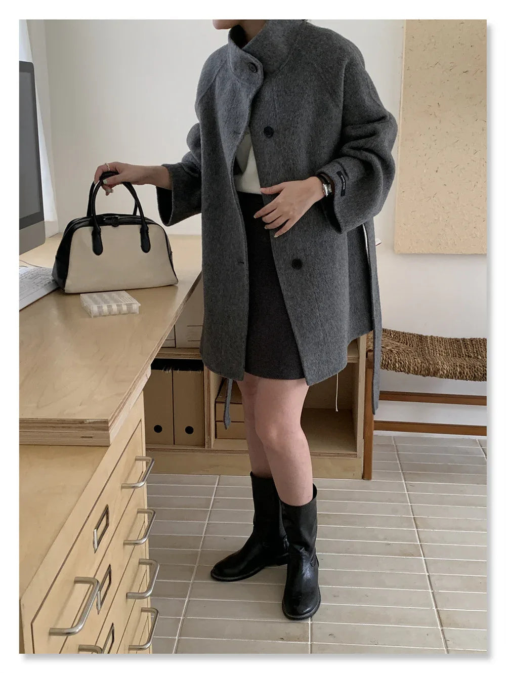 Double-Faced Wool Stand Collar Short Coat