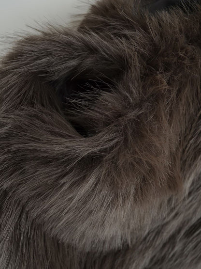 Women faux fur stand collar zipper vest