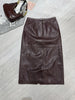 Women’s Real Leather Mid-Length Skirt with Back Slit