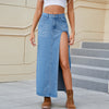 high slit denim long skirt