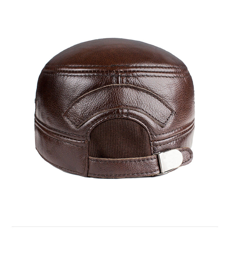 Genuine leather cap for men's with big brim