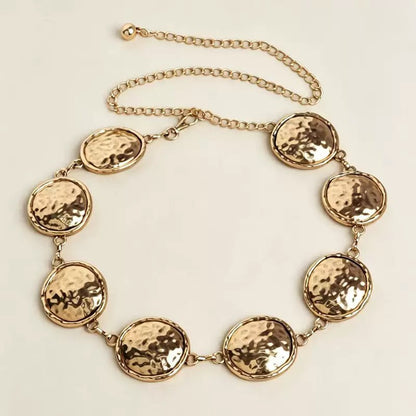 Women’s Gold Hammered Disc Waist Chain with Textured Medallions