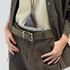 women suede leather wide belt with silver buckle