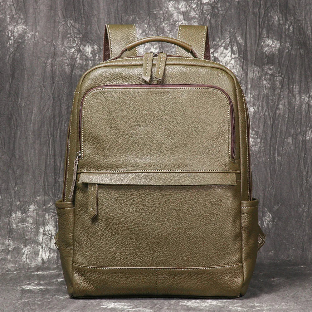 Leather backpack for men army green 15 inch
