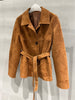 Women Genuine Suede Single Breasted Leather Jacket with Belt