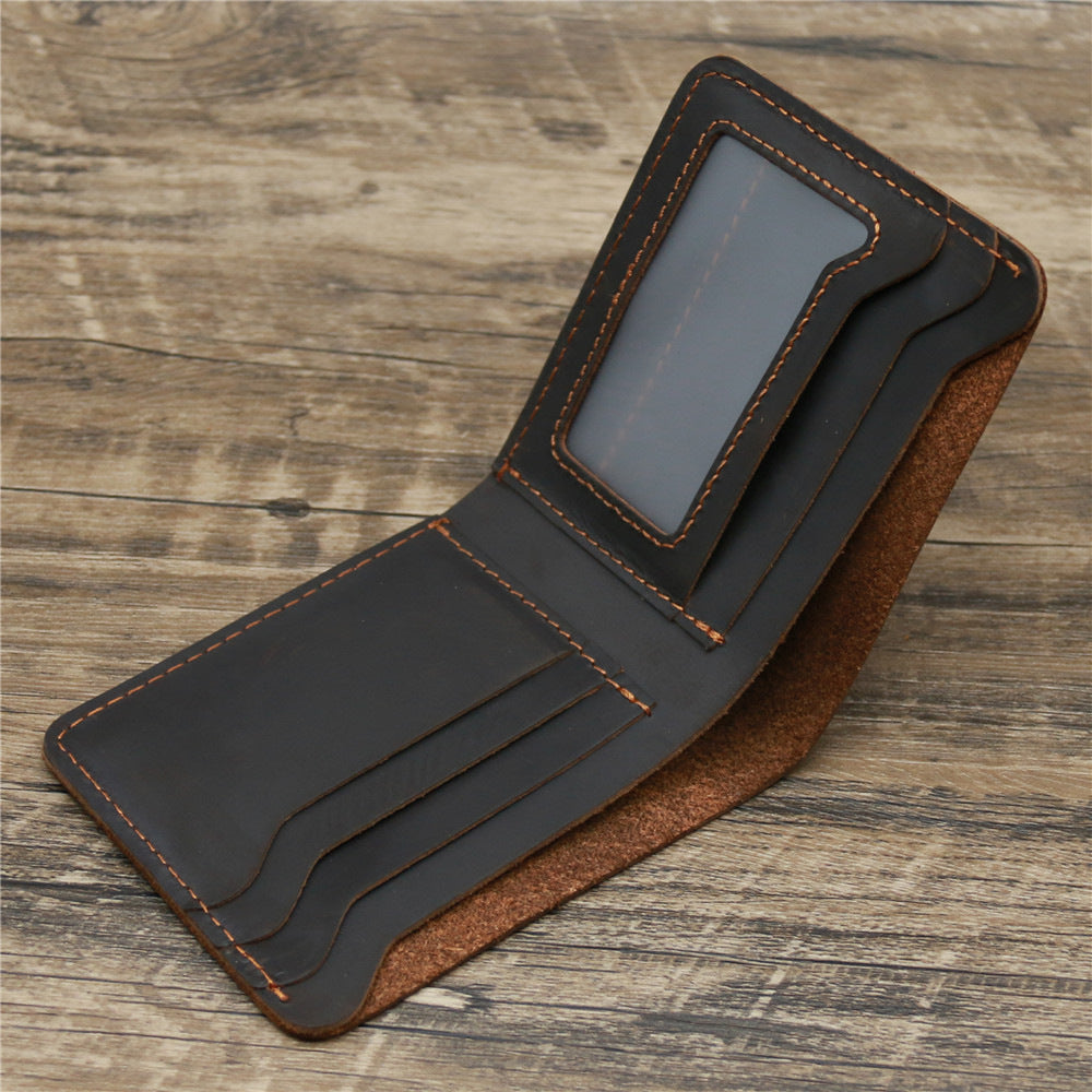 Men’s Genuine Cowhide Leather Bifold Wallet with ID Window