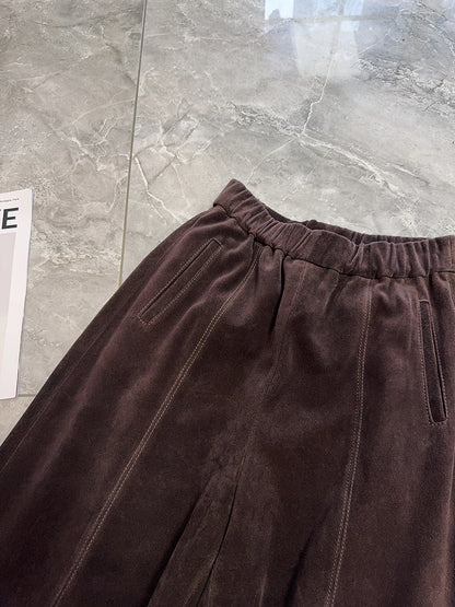 Women’s Suede Pants Wide-Leg Trousers