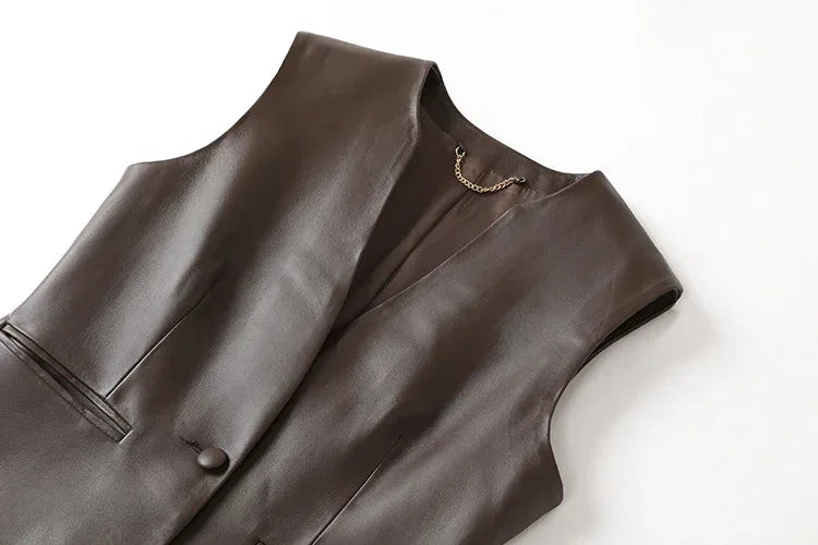 Women Leather Office Vest in Genuine Sheepskin