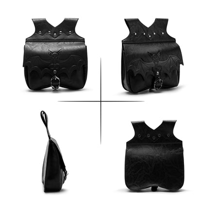 Waist Bag for Women in Black PU with Gothic Bat Detail