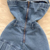 Strapless Denim Mini Bodycon Dress with Pleated Skirt