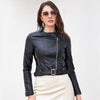 Women’s Faux Leather Motorcycle Jacket with Belt