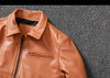 Men's Cowhide Leather Jacket Brown Slim Fit