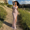 Ruched Side Slit Midi Maxi Dress Boho Summer Floral with Slit