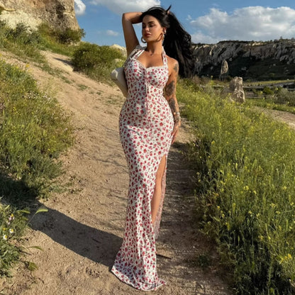 Ruched Side Slit Midi Maxi Dress Boho Summer Floral with Slit