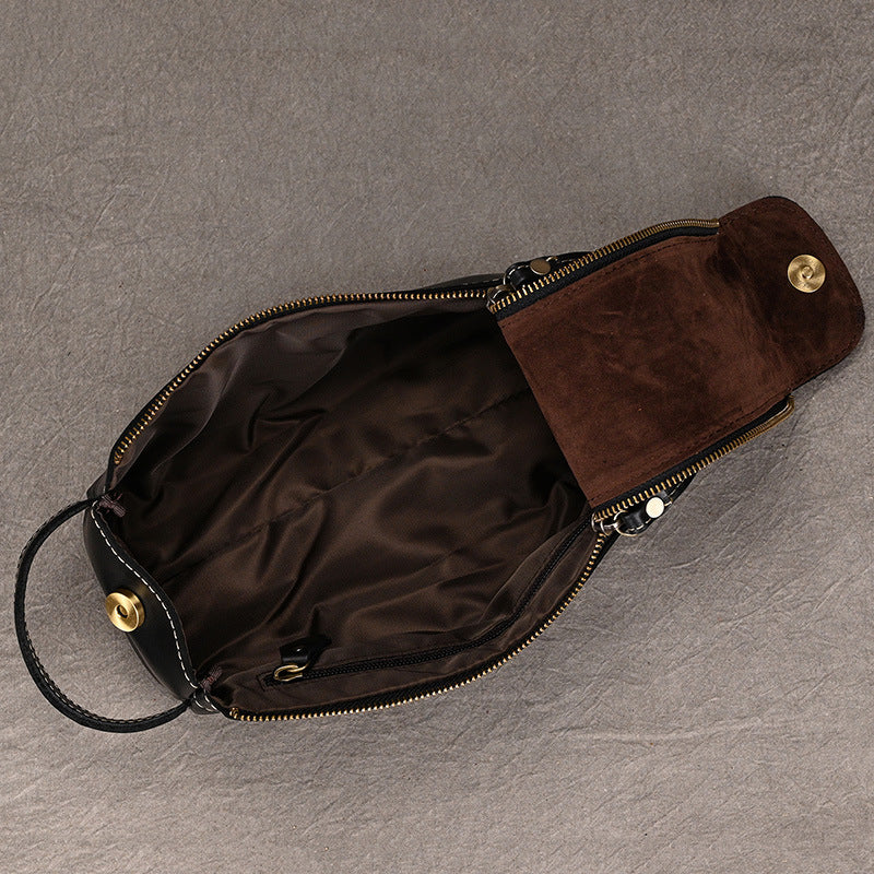 Men’s Genuine Leather Toiletry Bag with Handle and Front Pocket