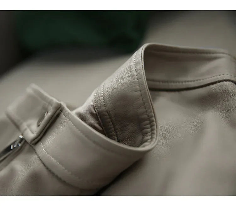 Elephant grey sheepskin midi leather skirt